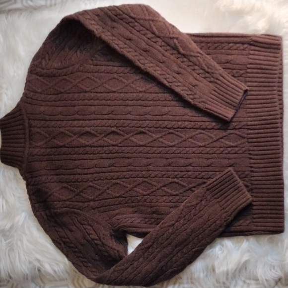 croft and barrow cable knit pullover 1/4 zip brown sweater Sz M - Picture 7 of 8